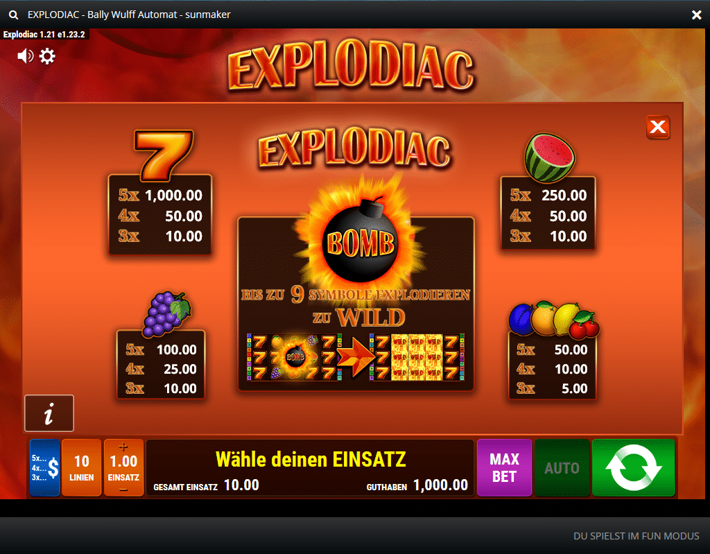 Explodiac Paytable