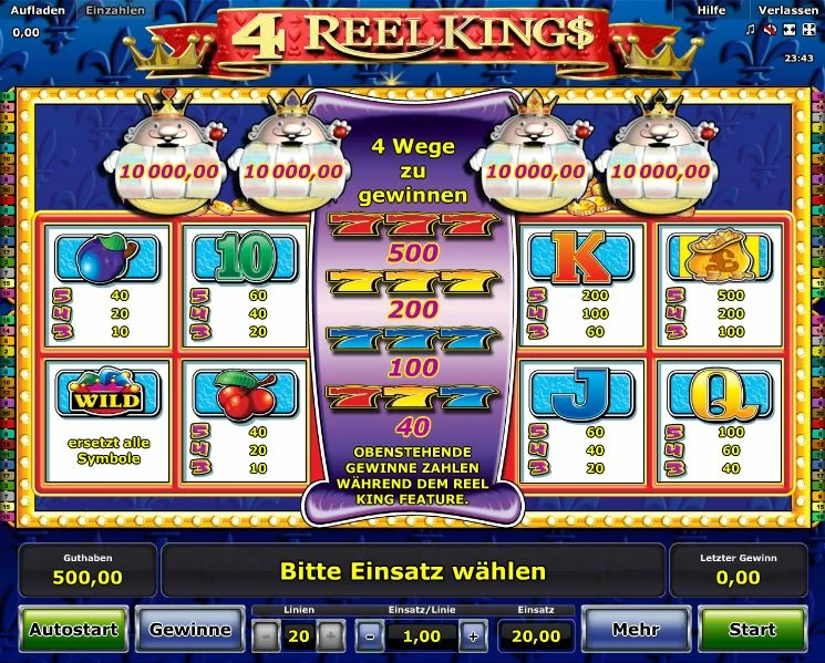 4 Reel Kings Paytable