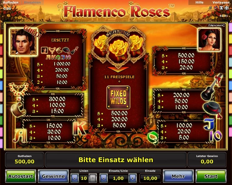 Flamenco Roses Paytable