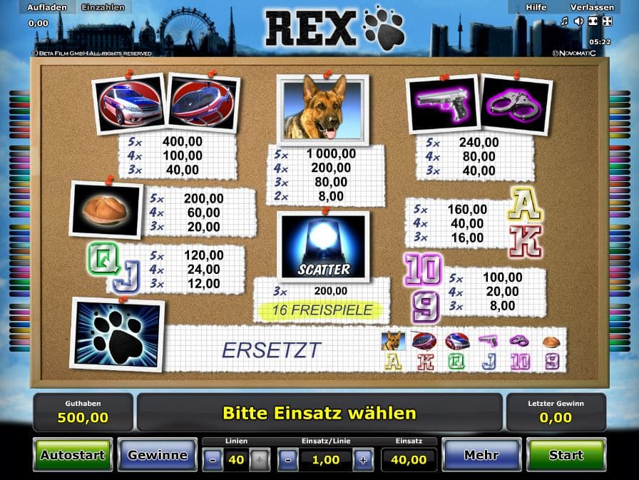 Rex Paytable